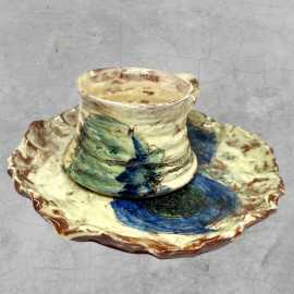 Cup with handle and matching saucer - blue