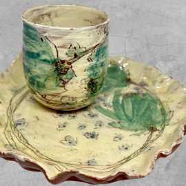 Cup without handle and matching saucer set - green