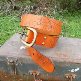 Ceinture cuir femme Cabinet de curiosité - Couleur orange